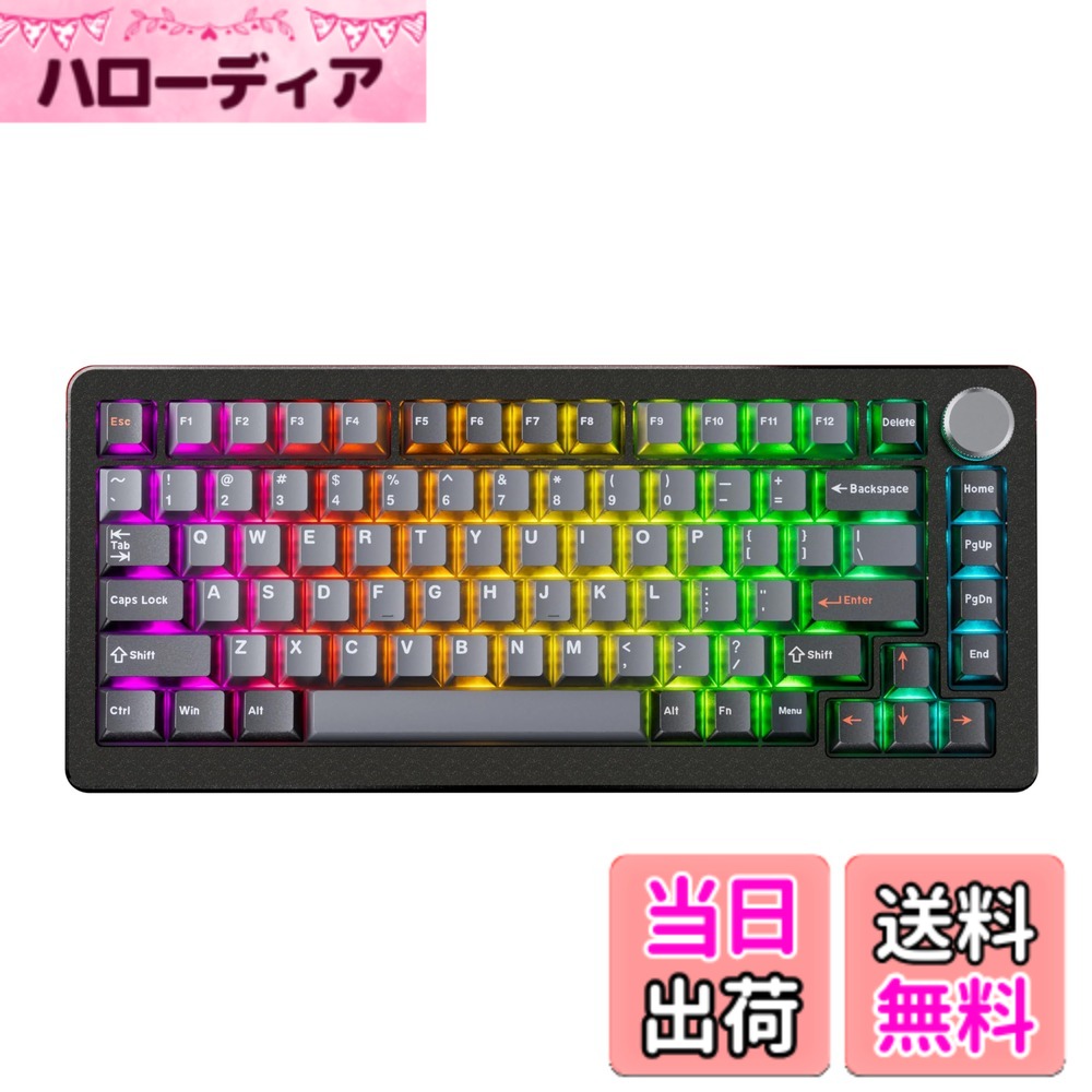 【送料無料】DrunkDeer A75 Pro 磁気スイッチキーボード ラピッドトリガー メカニカルゲーミングキーボード 調節可能なアクチュエーションホールスイッチ RGB PBT キーキャップ コンパクト TKL 82キー 有線USB、ノブ付き 色:CHERRY-PBT-BLACK-Silent Switch|ハローディア店