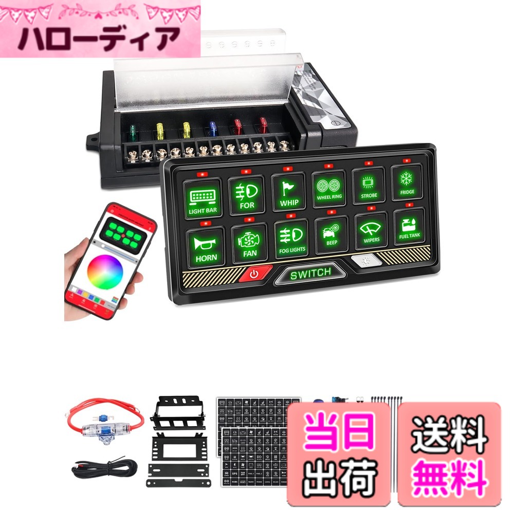 【送料無料】CHELHEAD スイッチパネル RGBバックライト 8ギャング 調光可能 ストロボタッチ 防水制御パネル汎用 回路制御 リレーシステムボックス UTVピックアップ ジープ 船用 SUVの互換性 サイズ：Bluetooth 12ギャング｜ハローディア店