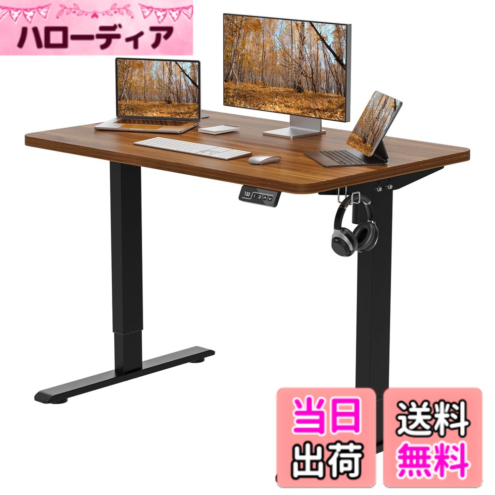 【送料無料】Anovara 昇降デスク 電動 昇降式デスク 電動昇降デスク 幅120cm 奥行60cm 上下昇降デスク スタンディングデスク オフィスデスク 高さメモリー機能 障害検知 静音 色：ウォールナット色、サイズ：100cm｜ハローディア店