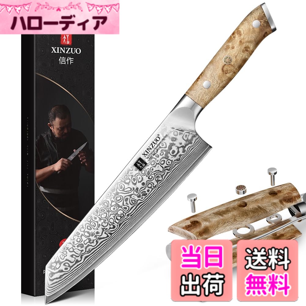 【送料無料】XINZUO 67層ダマスカス鋼 -プロの手鍛造シェフナイフ包丁キッチンナイフ鋼芯10Cr15CoMoV 色：Kiritsuke包丁、サイズ：210 mm｜ハローディア店