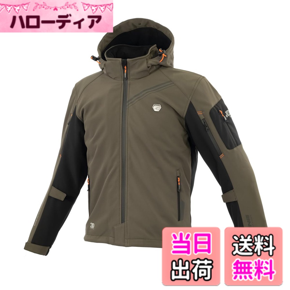 【送料無料】[コミネ] バイク用 プロテクトソフトシェルウィンターパーカ-イフ JK-579 JK-5791 JK-5792 JK-5793 秋冬春向け 防寒 CE規格レベル2 CE規格 ストレッチ素材 防風 プロテクター 色：オリーブ、サイズ：M｜ハローディア店