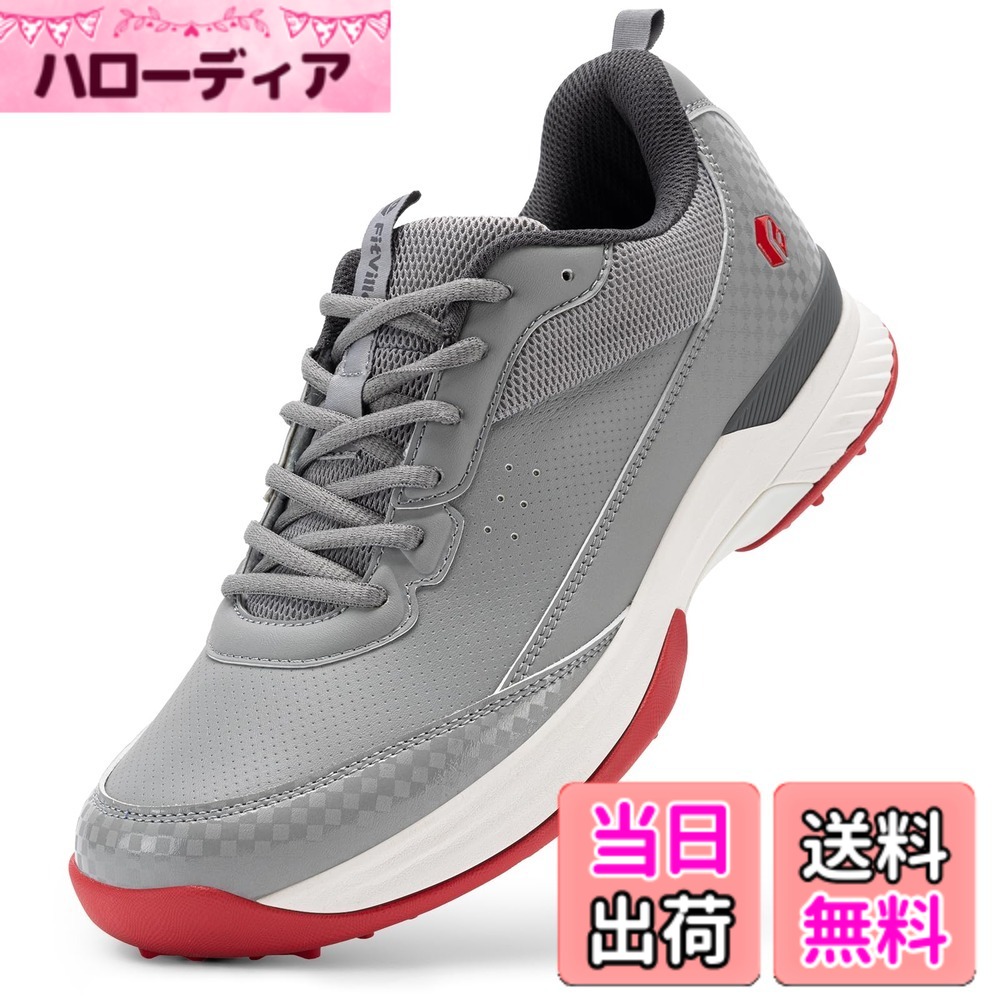 【送料無料】[FitVille] 幅広 ゴルフシューズ メンズ 2E 4E プロゴルフ靴 ソフトスパイク付き 軽量 防水 防滑 色：JP-アサグレー、サイズ：30.0 cm 4E｜ハローディア店