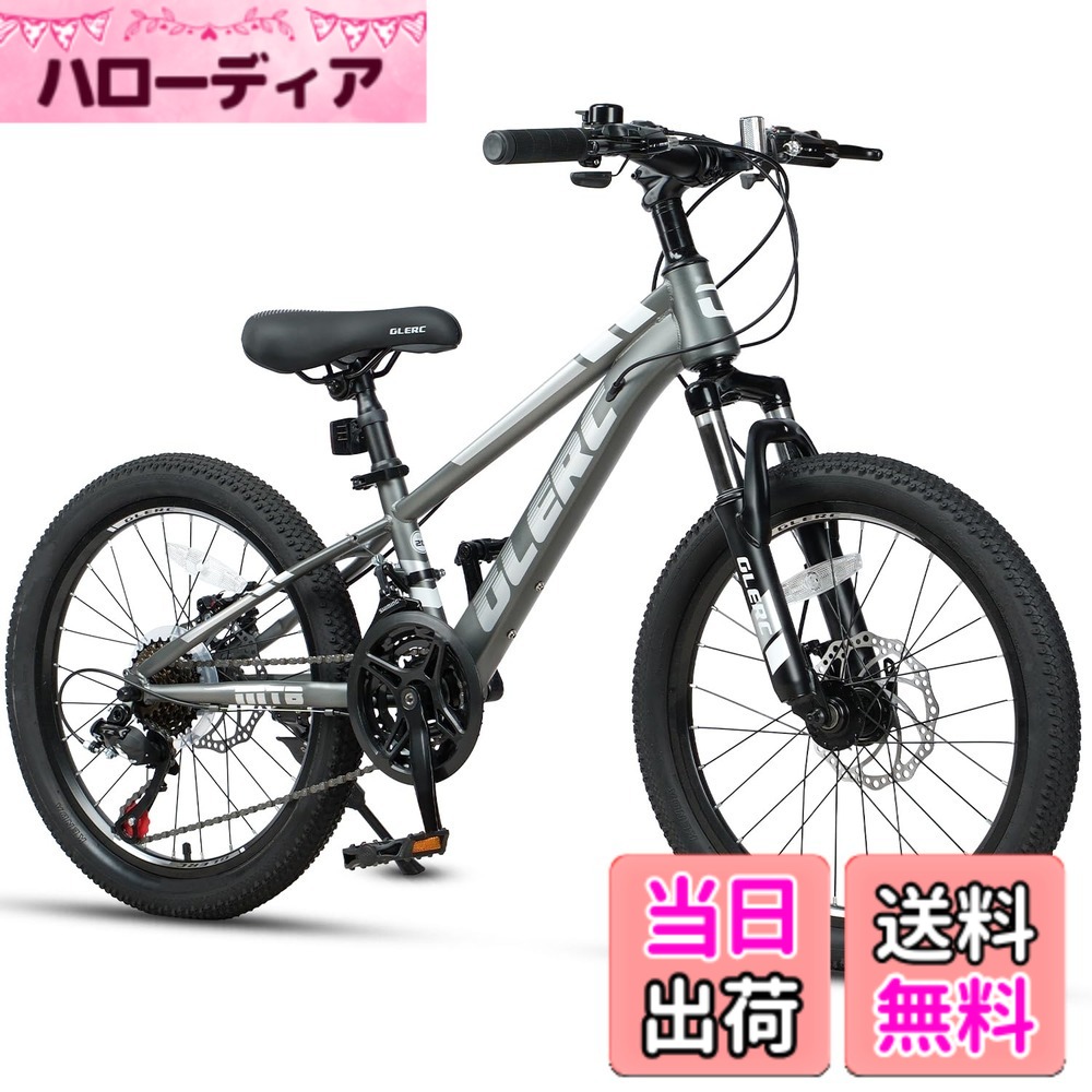 【送料無料】Glerc（グレーク）Sky Line 子ども用マウンテンバイクMTB 20インチ・24インチ・26インチ オンロードオフロード 21段変速 衝撃吸収フロントサスペンション 前後ディスクブレーキ ブロックタイヤ 高さ調整可能柔らかいサドル 色：シルバー、サイズ：20インチ｜ハローディア店
