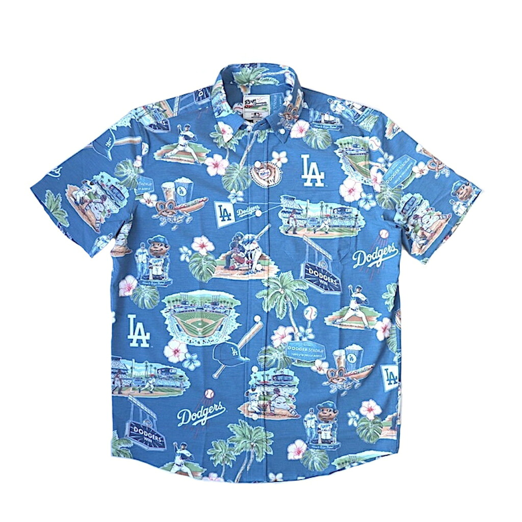 REYN SPOONER レインスプーナー MLB ロサンゼルス ドジャース シーニック パフォーマンス ボタン フロント メンズ ブルー 紫外線防止 UPF 50+ 2026年 春夏新入荷商品