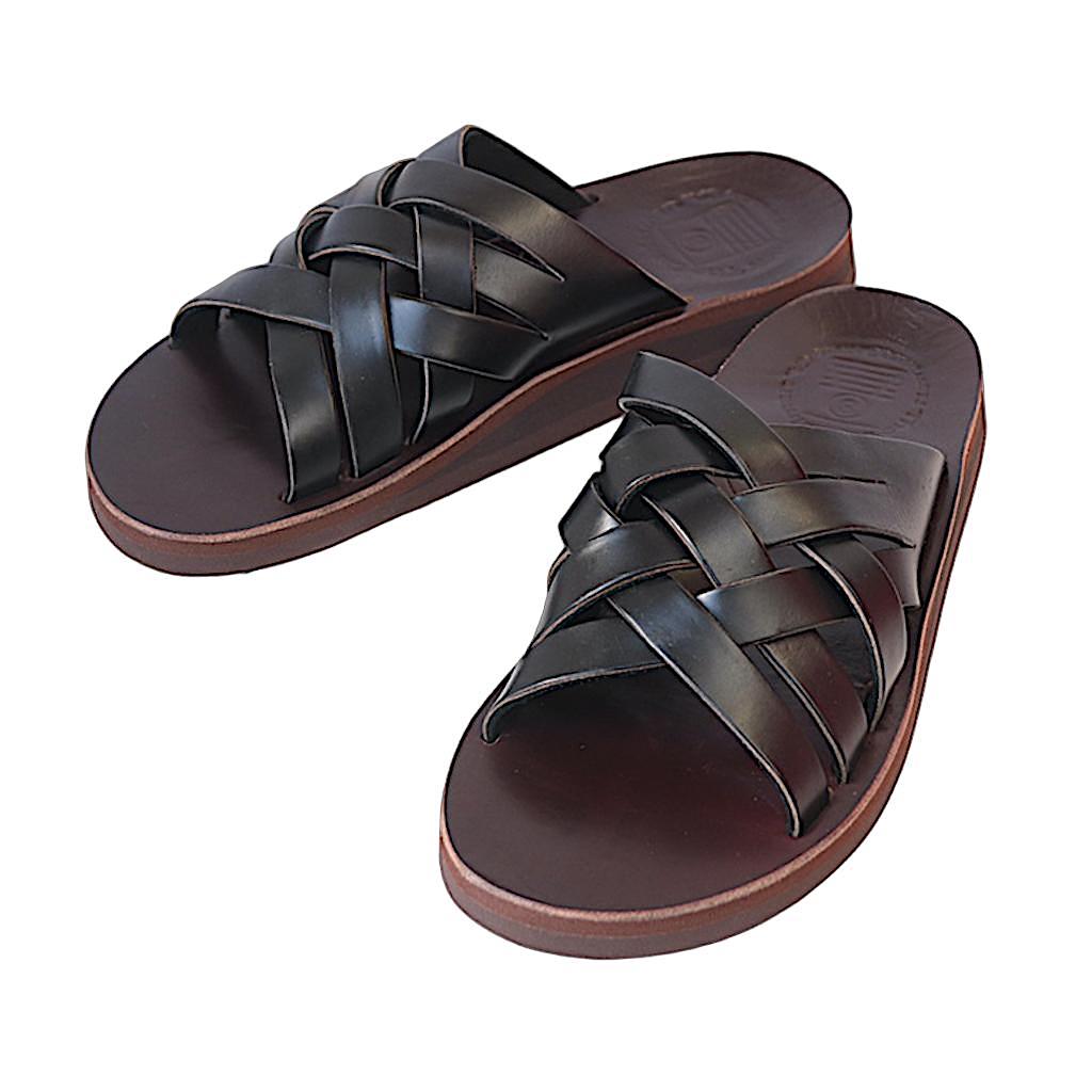THE SANDALMAN サンダルマン WEAVE ウィーブ メンズ クロムエクセルレザー サンダル バーガンディx 黒いこと 亜米利加製