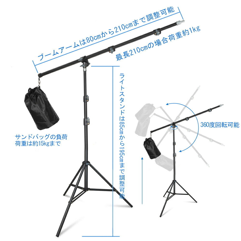 送料無料 Hemmotop ライトスタンド キット ブームアーム ブツ撮りから俯瞰写真まで レフ板ホルダー 2m 210cm