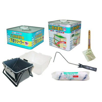 【送料無料】 ニッペ 水性屋上防水塗料セット [タタミ約6枚分] （屋上防水塗料セット[8.5kg]・バケットセット[本体&times;1、ネット&times;1、内容器&times;2]・ローラーハンドル[4、6インチ]・防水ローラー[6インチ&times;2]・万能刷毛[50mm&times;2]）｜paint PRO
