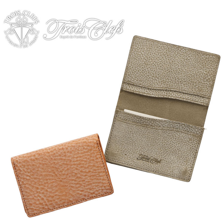 Trois Clefs 名刺入れ メンズ TC1302 トワクレ ワックスレザー カードケース 本革 牛革 シュリンク レザー レディース ギフト プレゼント グレー ナチュラル
