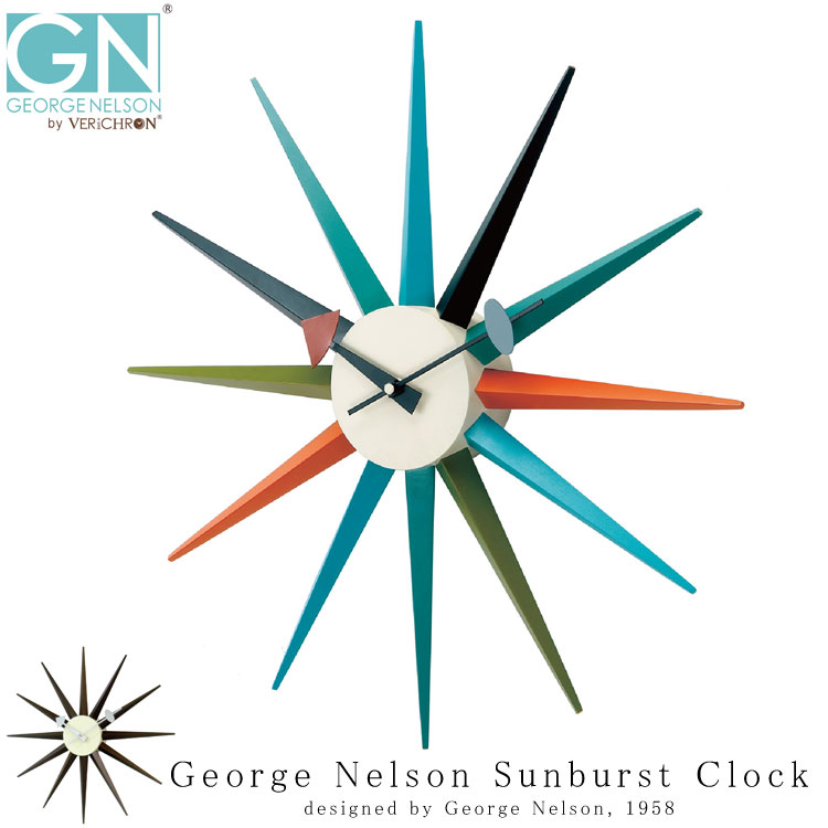George Nelson Sunburst Clock ウォールクロック 掛け時計 インテリア 時計 木製 壁掛け時計 おしゃれ シンプル モダン アメリカ レディース メンズ ギフト プレゼント 送料無料 ウォルナット Classic Wooden｜エルベート ブルーレーベル