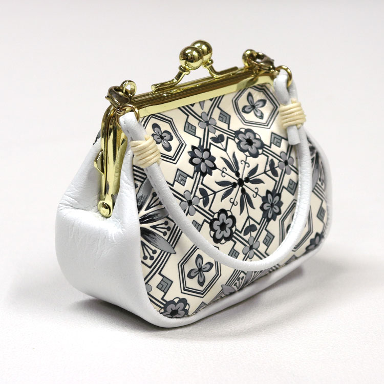 珍しい 花菱 小銭入れ コインケース がま口 手紐付 友禅染 浅草文庫 はなびし ピ 日本製 文庫革 財布 ガマグチ がまぐち 江戸小紋 柄 財布 帽子 ファッション小物