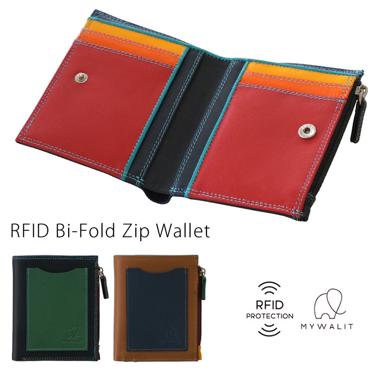 【お種銭付】 mywalit RFID レザー 二つ折り財布 MY1426 牛革 スキミング防止 コンパクト財布 ミニ財布 マイウォリット マイウォレット レディース ギフト プレゼント ブラックペース ボスコ