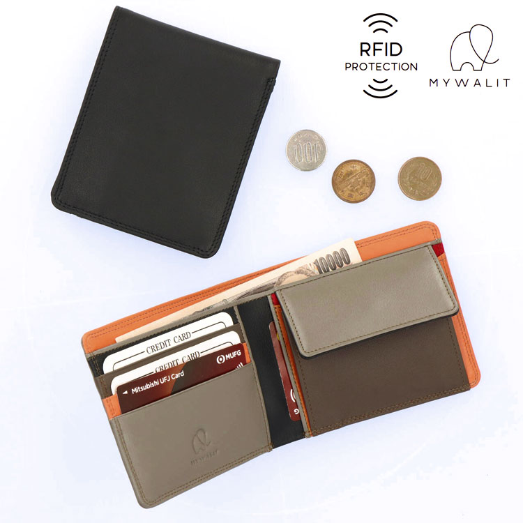 【お種銭付】 mywalit RFID カーフレザー 牛革 二つ折り スキミング防止 財布 小銭入れ コンパクト 薄い ミニ財布 MY4506 Standard Wallet with Coin Pocket 小さい財布 マイウォリット マイウォレット レディース メンズ ギフト プレゼント 全3色