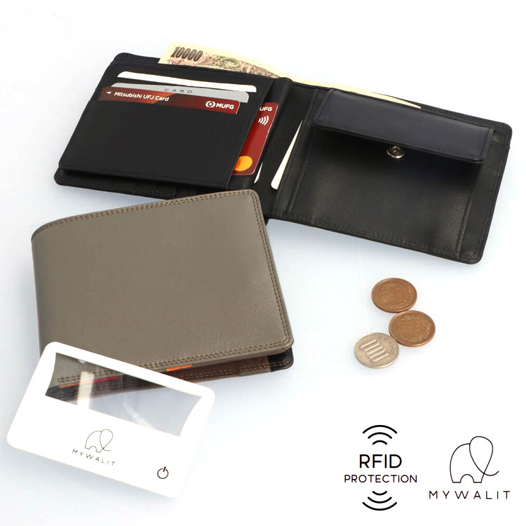 【お種銭付】 mywalit RFID カーフレザー 牛革 二つ折り スキミング防止 財布 小銭入れ コンパクト 薄い 大容量 ルーペ付き MY4509 Large Flap Wallet Britelite マイウォリット マイウォレット レディース メンズ ギフト プレゼント|エルベート ブルーレーベル