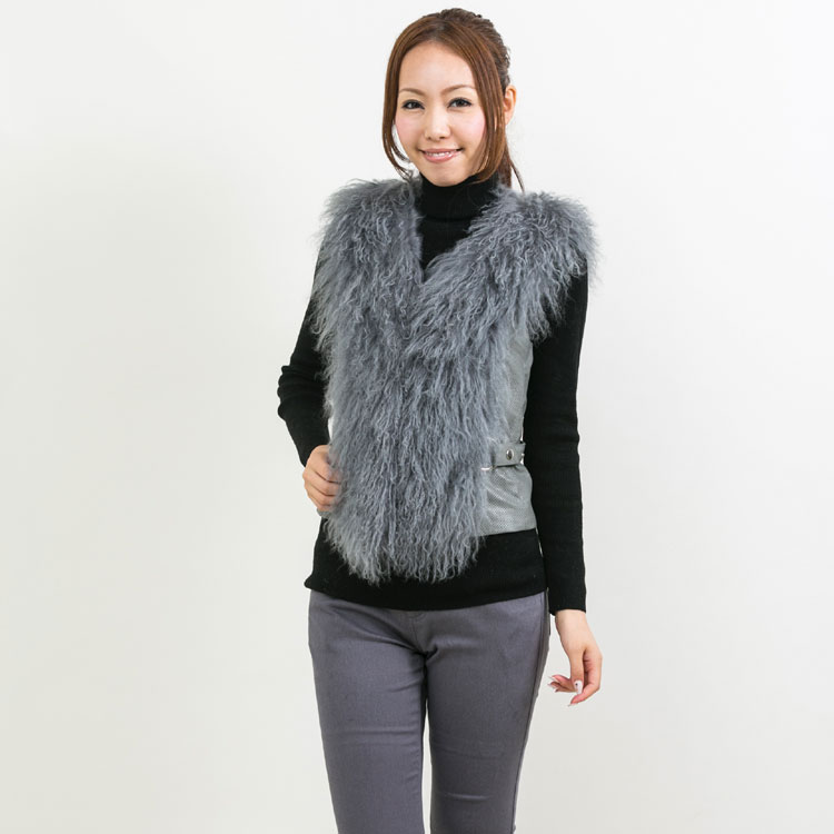 【美品】✨ENDLOW チベットラム ファーベスト　グラデーション　ショート丈 チベットラム風ファーショートベスト - S・Y・M・R・K