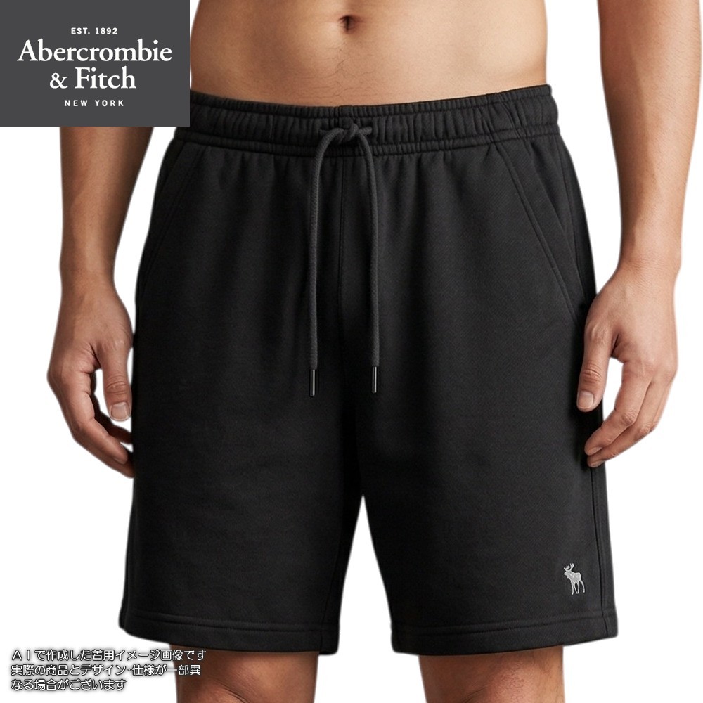 【並行輸入品】アバクロンビー&フィッチ メンズ フレンチ テリー ショートパンツ ( リラックスフィット ) Abercrombie&Fitch French Terry Icon Short (ブラック) 【短パン フリースパンツ テリー 】