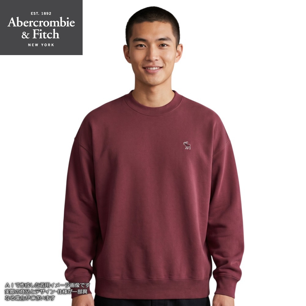 【並行輸入品】アバクロンビー&フィッチ メンズ スウェットシャツ ( トレーナー / オーバーサイズ ) Abercrombie&Fitch Icon Crew Sweatshirt (バーガンディー) 【大き目 トレーナー スウェット 】