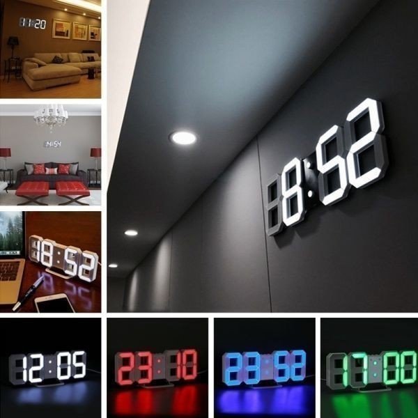 LEDデジタル時計 3D立体文字 置き時計 壁掛け時計 両用 USB給電 12時間 24時間表示 切替 明るさ3段階調整 アラーム機能 大型数字 見やすい おしゃれ 北欧風 卓上クロック インテリア時計 リビング 寝室 オフィス ホワイト