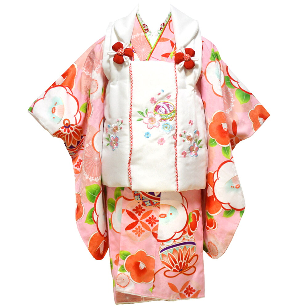 【賃借】 七五三 お召しもの 3歳 厚地の外套 仕掛ける 2(光琳椿サクラ色・白)  { 厚地の外套仕掛ける 三歳 雛儀式用 儀式用 三歳 3歳 三才 3才 御姉さん 赤ちゃん