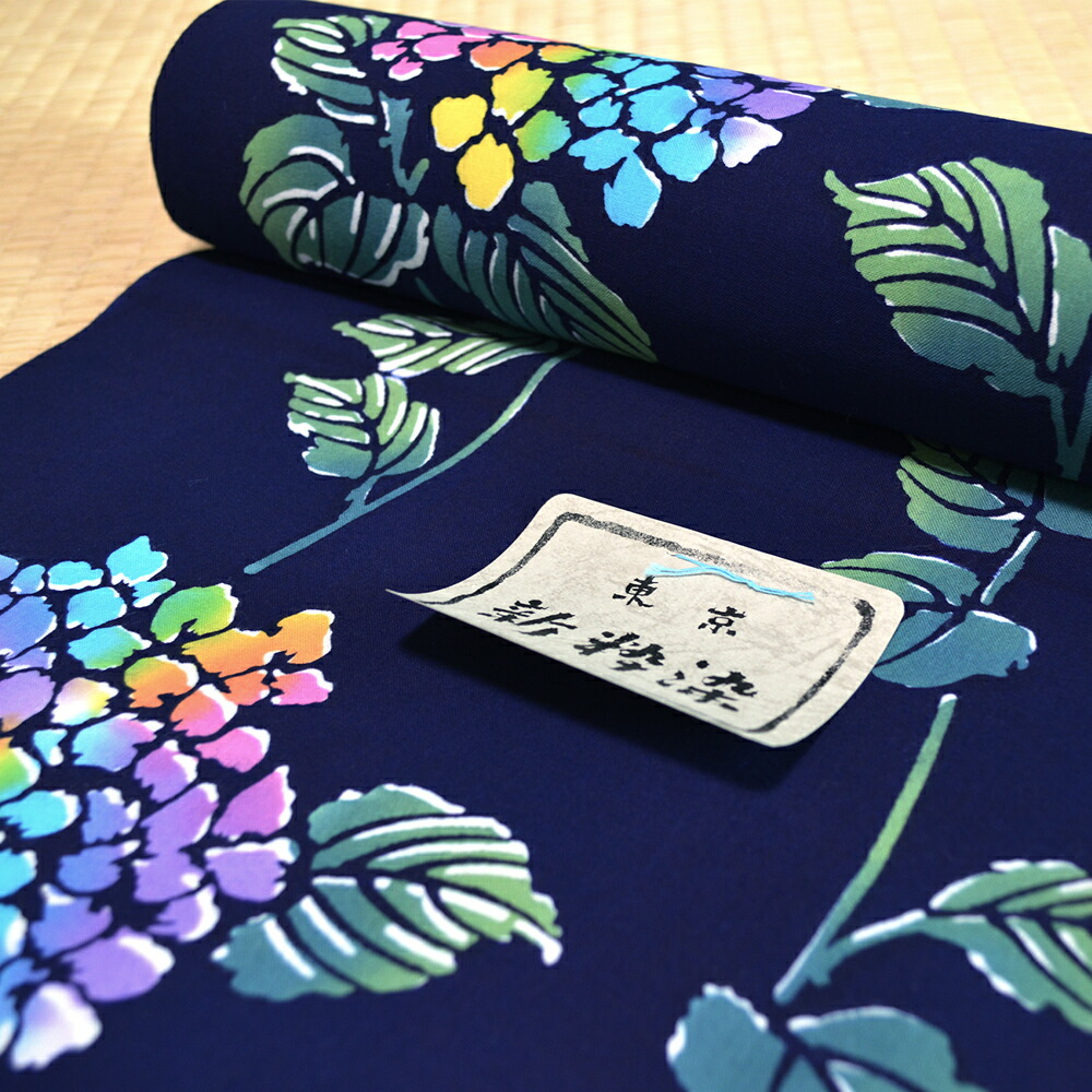 高級本染　浴衣生地　反物　しつけ付き　藤の花 ゆかた 反物 浴衣 東京本染 注染染め 高級 リサイクル 着物 綿