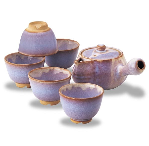 萩 むらさきさ百合 茶器揃  (茶こし付) かざり付ける箱付 萩焼 はぎやき { くみだし 汲み出し クミダシ 茶器 ちゃき チャキ 急須 きゅうす キュウス 器 うつわ ウツワ 食器 しょっき ショッキ