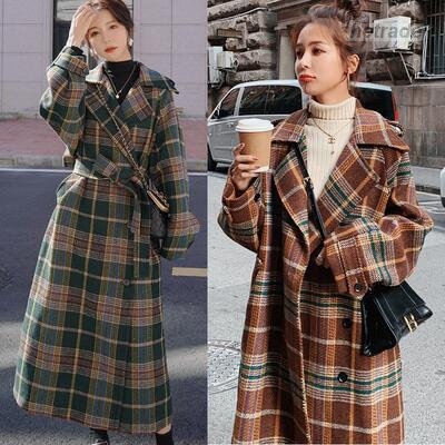 チェスターコート アウター レディース ロングコート ジャケット きれいめ カジュアル 長袖 ロング丈 コート お洒落 チェック柄 可愛い レトロ グリーン ブラウン 韓国 クラシカル|HEトレード