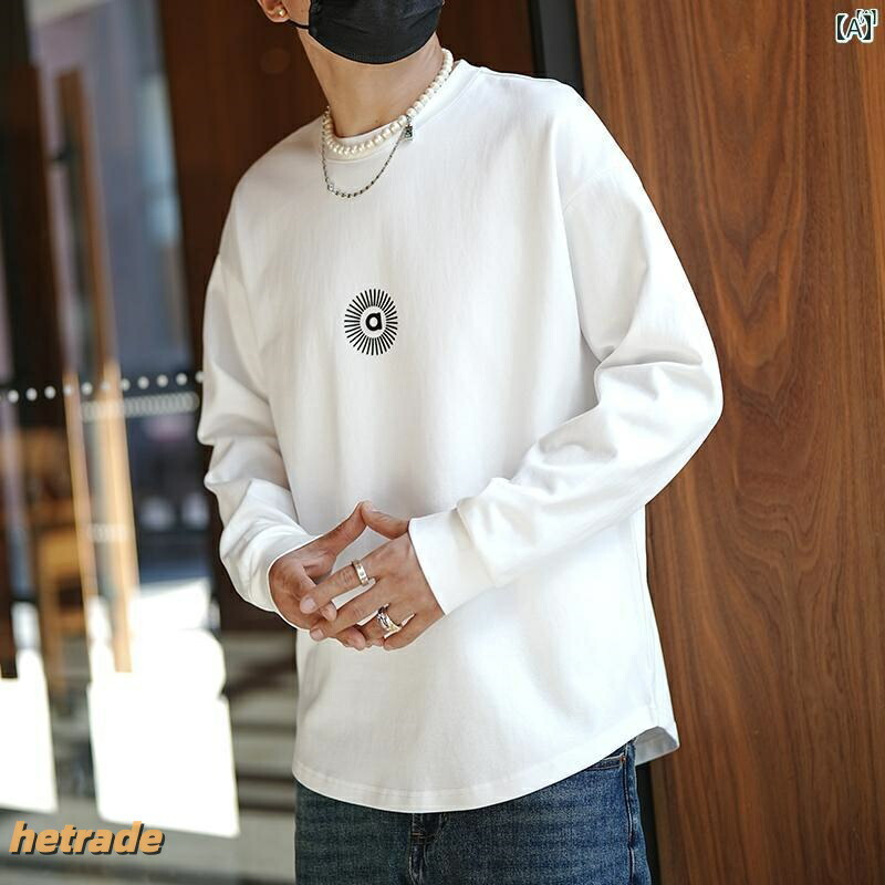 メンズファッションオシャレカジュアル成人男性 流行り物 第一義的 文字記号 長袖 ティーシャツ メンズ流行り物 プルオーバー ラウンドのど首 分かりやすい