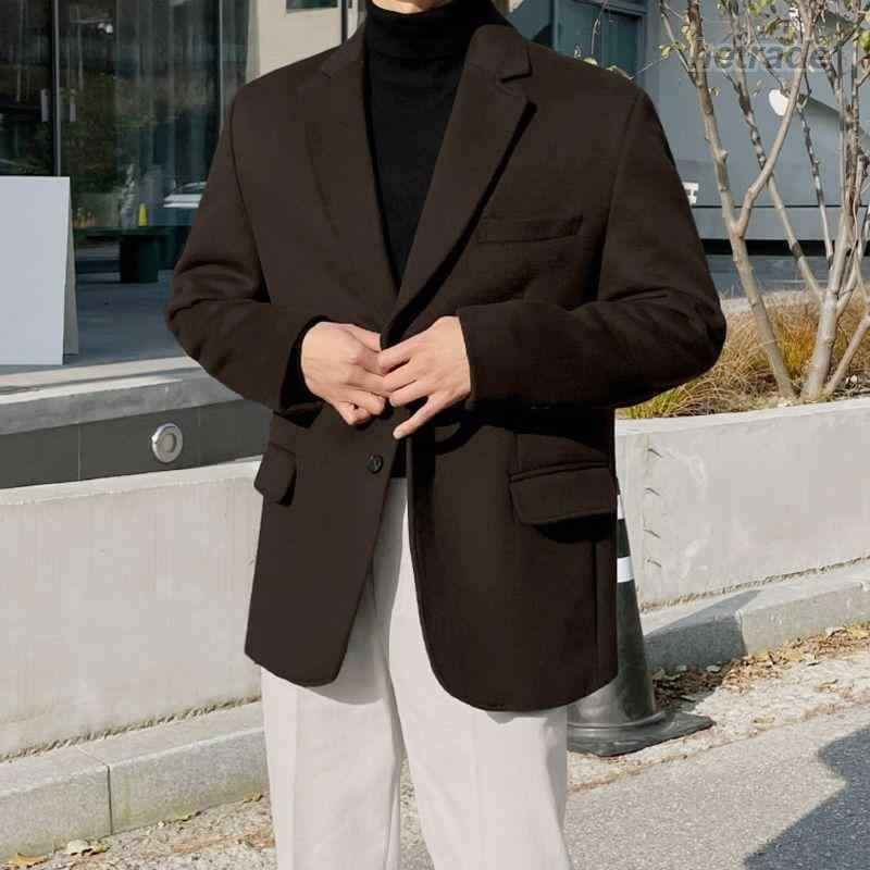 上衣 メンズ 御前上等感 メルトン出どころ ポリエステル 心地よい アウター 秋冬 保温 朦々たる ゆったり ルーズフィット 韓国 成人男性用 スポーツジャケット 普段使い走り 薄墨色 珈琲 厚地の外套