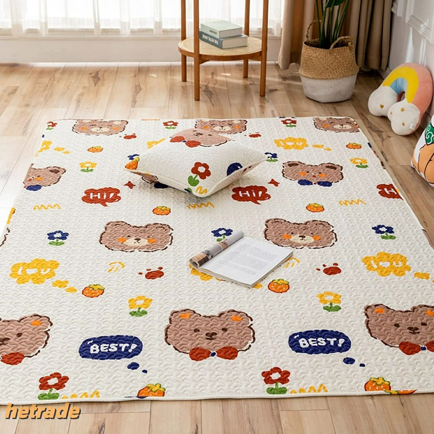 引っ敷き 洗える 引っ敷き 綿100% 抗菌防臭 汚れにくい ケガ押しとどめる 派手 総柄 愛くるしげ 赤ちゃん 乳飲み子 ベッドサイドマット 掃き出すラクラク ポンチ絵 リビング引っ敷き 室内 室内装飾