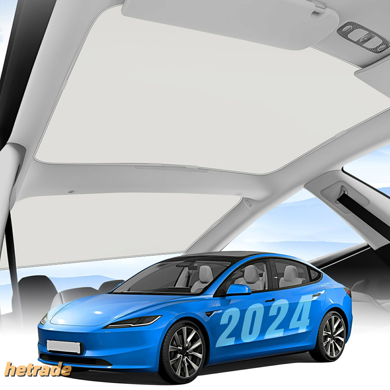 ルーフサンシェード 2024年 Tesla Model 3 Highland用 ガラスルーフサンシェード 2024年テスラモデル3アク 垂れ下がらない折りたたみ式日がさ 紫外線を成り行き的に差しつかえる