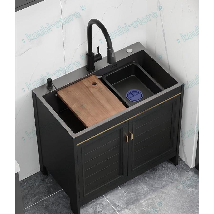 屋外シンク，黒流し台，ガーデンシンク，ステンレスキッチンシンクキャビネット付き，業務用シングルボウル流し台，システムキッチン シ