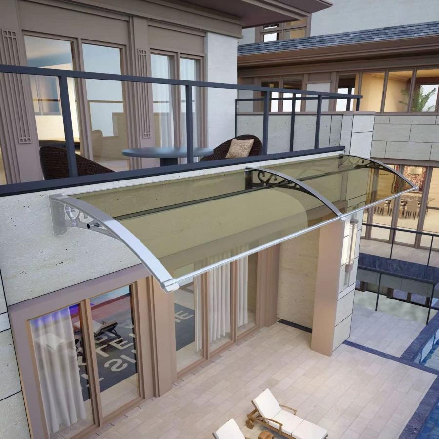 庇 雨よけ 住宅用ひさし 日よけ アルミひさし 屋外保管室，60x180cm ポリカーネート モダン アルミニウム ブラケット住宅用 パティオ日