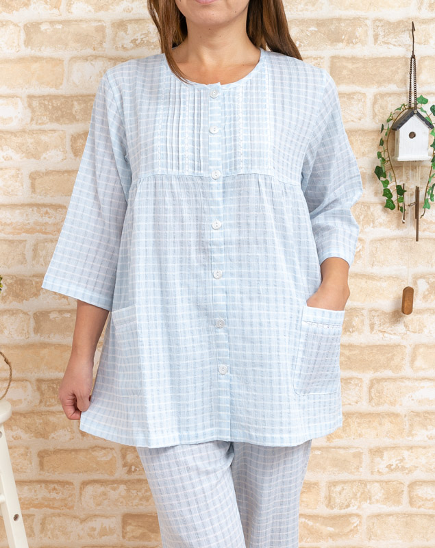 楽天市場 メール便可 薄くて涼しい綿100 パジャマ レディース 夏 7分袖8分丈パンツ 前開き 初夏 初秋向き商品 女性用ナイトウェア ルームウェア 綿100 部屋着の時間