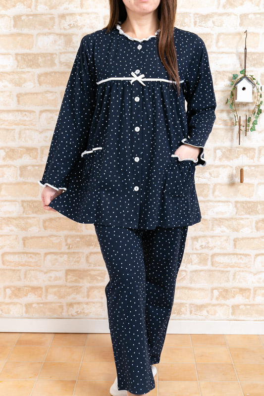 楽天市場 肌に優しい綿100 パジャマレディース 前開きやや薄い天竺ニット地カラードット 部屋着 ルームウェア 春秋向き商品 女性用ナイトウェア ルームウェア Sサイズ Llサイズ 有り 母の日ギフト 部屋着の時間