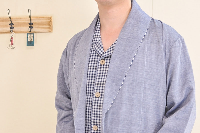 ガーゼガウン肌にやさしい綿100%ダブルガーゼ地を使用裏地付き【春夏・秋向き素材】【紳士ガウン・ローブ】【男性用】【入院準備】