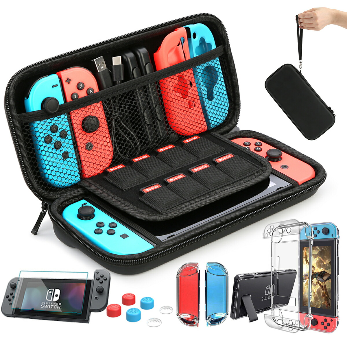 楽天市場 Nintendo Switch対応 Switch ケース ニンテンドースイッチ ケース Heystop 4in1 Switchドック 対応 カバー スイッチ ガラスフィルム 親指キャップ スイッチ ケース 衝撃吸収 防水 大容量 持ち運び便利 Heystop