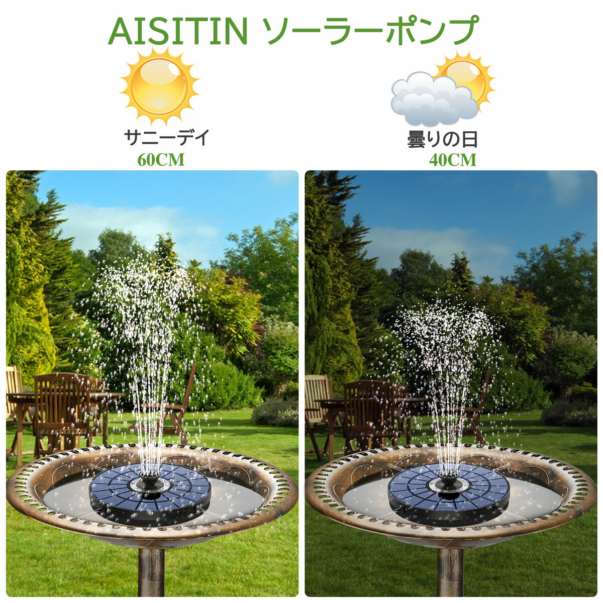 AISITINソーラーポンプ9v5.5w噴水ポンプ太陽噴水ポンプ太陽光充電2000mAhバッテリー付きソーラーポンプ水面に設置酸素供給水循環内蔵バッテリーウォーターポンプノズル7つ付きプール池ガーデンバードバス庭の装飾用(蓄電式)