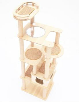 【送料無料】猫家族 キャットタワー 木製 高さ180cmスリムタワー 宇宙船カプセル 大型猫 据え置き型 多頭飼い 爪とぎ 猫タワー ハンモック 人気 おしゃれ 透明ボウル  NKZ12