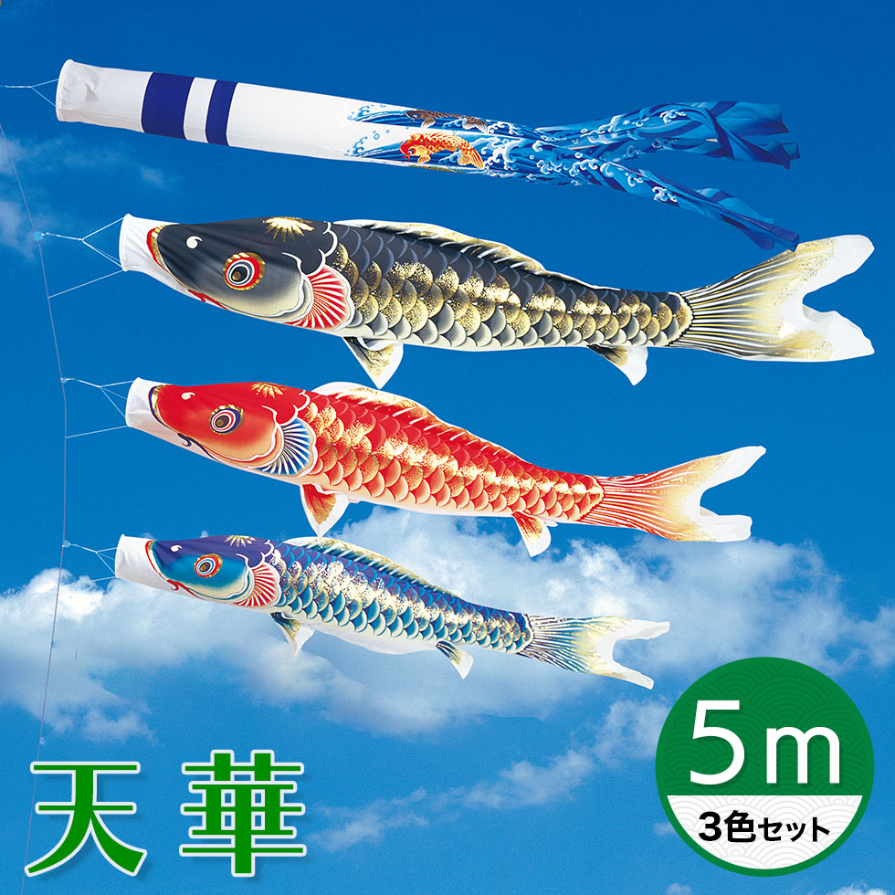 【送料無料】天泳ぐ華やかな鯉のぼり☆天華錦鯉 ５Ｍ ３色セット【こいのぼり】