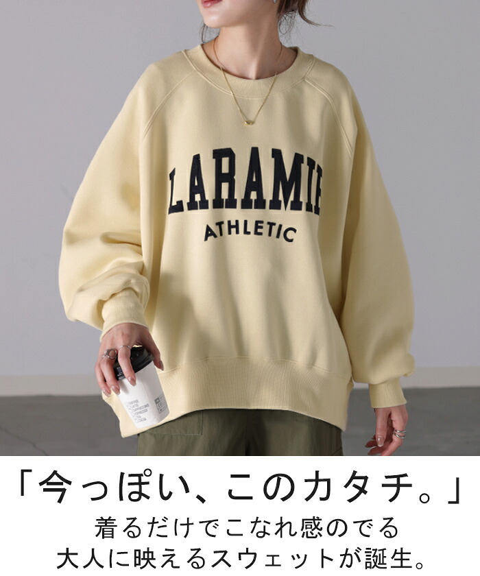 かたち今っぽ。短め丈「 ぽわん袖」 ロゴ スウェット レディース □一 