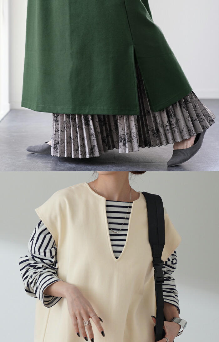 SALE ワンピース 重ねてすっきり「 レイヤード ワンピ 」 体型カバー