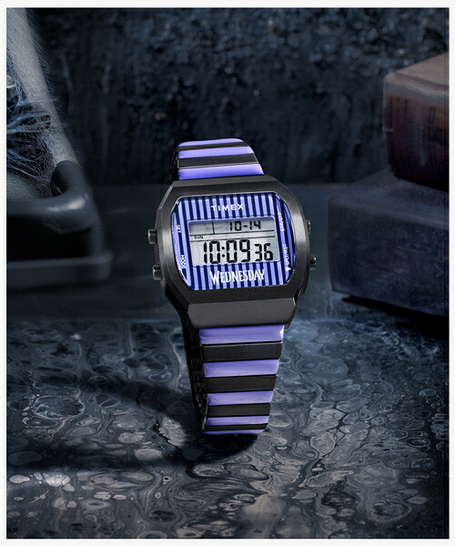 【ウェンズデーコラボ】五分五分メックスTIMEX ウオッチ メンズ レディース Wednesday T80 NETFLIX脚本 パープルブラック エクステンションベルト デジタル