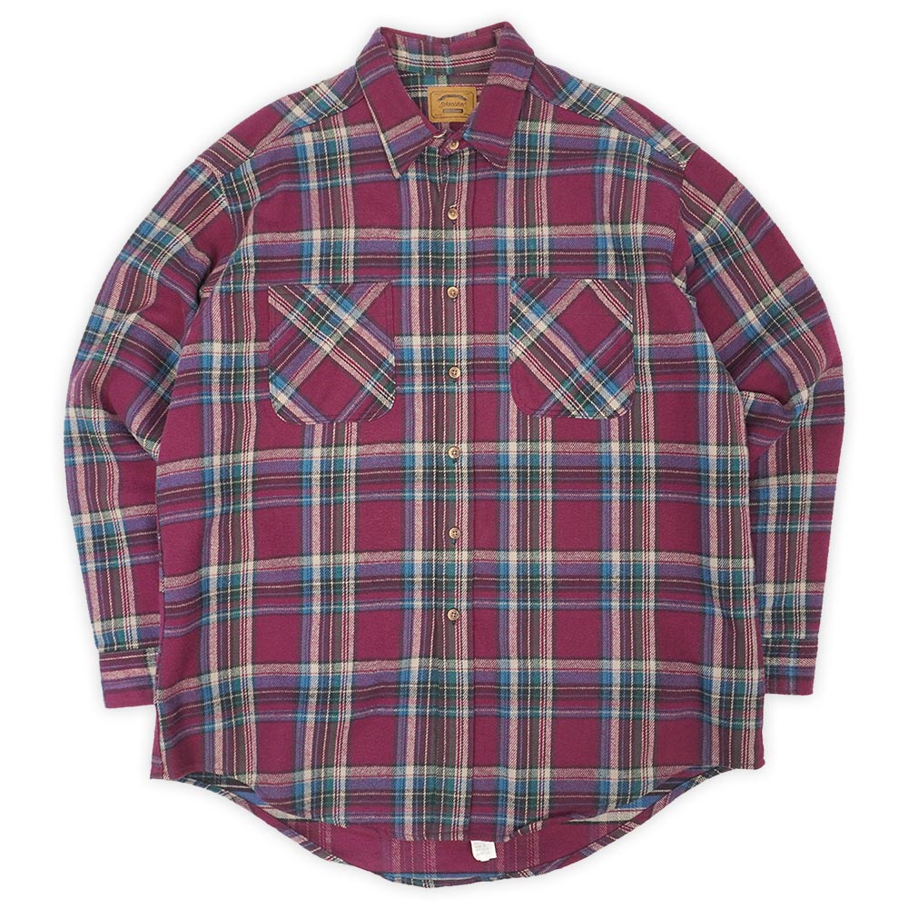 セントジョンズベイ ST JOHN\u0027S BAY 美品 90s 90年月日 ヘビーネルシャツ 定番 アメカジ MADE IN USA 亜米利加製 大きめ ビッグ大きさ ヴィンテージ 古着 バーガンディー系 読み合わせる柄 XLT【中古】