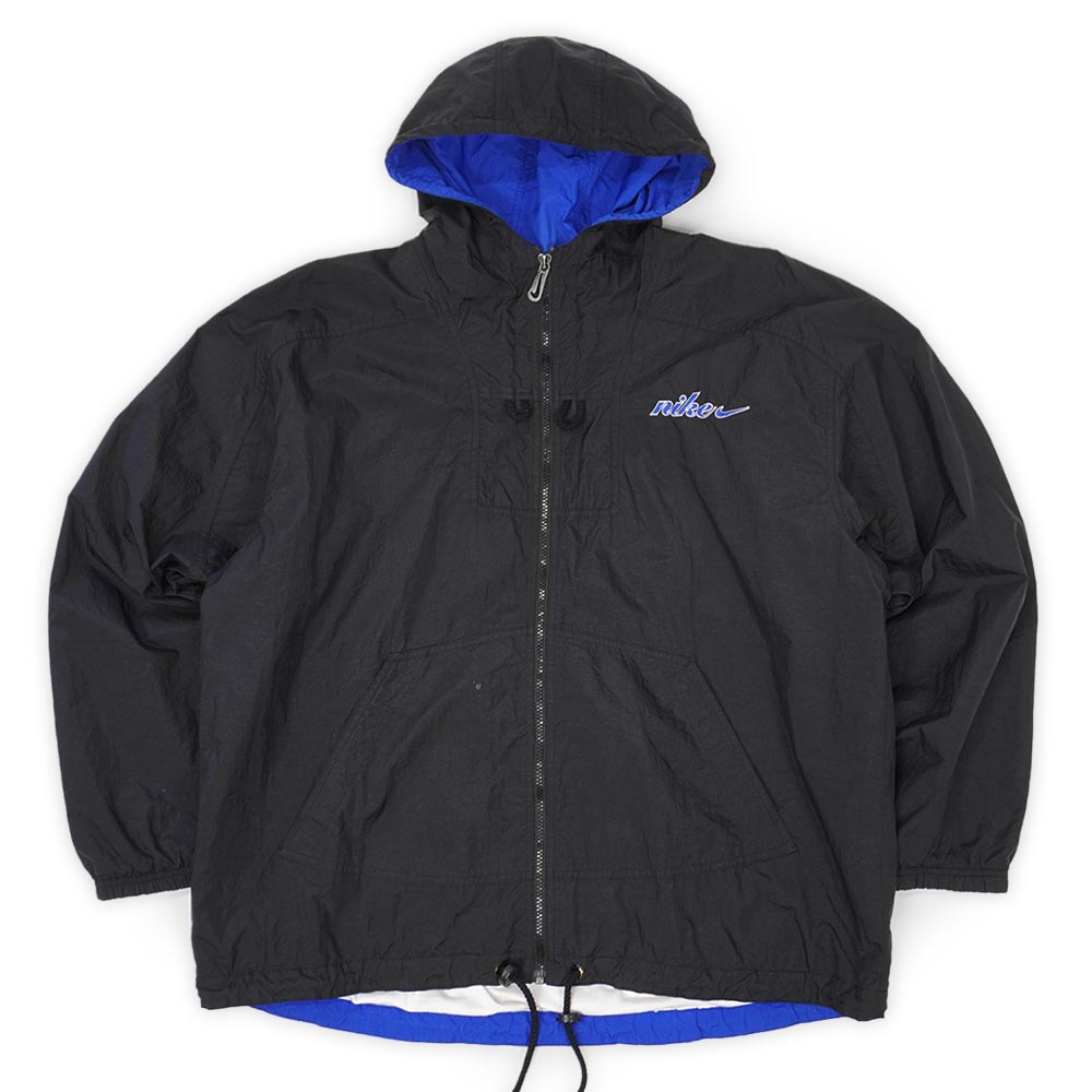 ナイキ NIKE 90s 90年月日 ナイロンフーディージャケット パーカー スウォッシュ 書きあらわす体ロゴタイプ 刺しゅう 骨董品 USA ヴィンテージ 亜米利加 古着 メンズ 厚地の外套 上衣 黒いこと 黒 L【中古】
