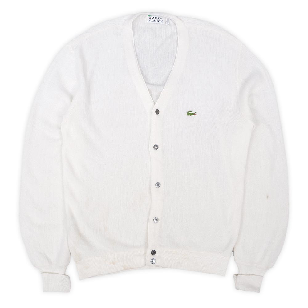 アイゾッド ラコステ IZOD LACOSTE 80's 80年代 アクリルカーディガン MADE IN USA 米国製 糸巻タグ VINTAGE ヴィンテージ ビンテージ アメリカ古着 メンズ ホワイト / 白 L【中古】