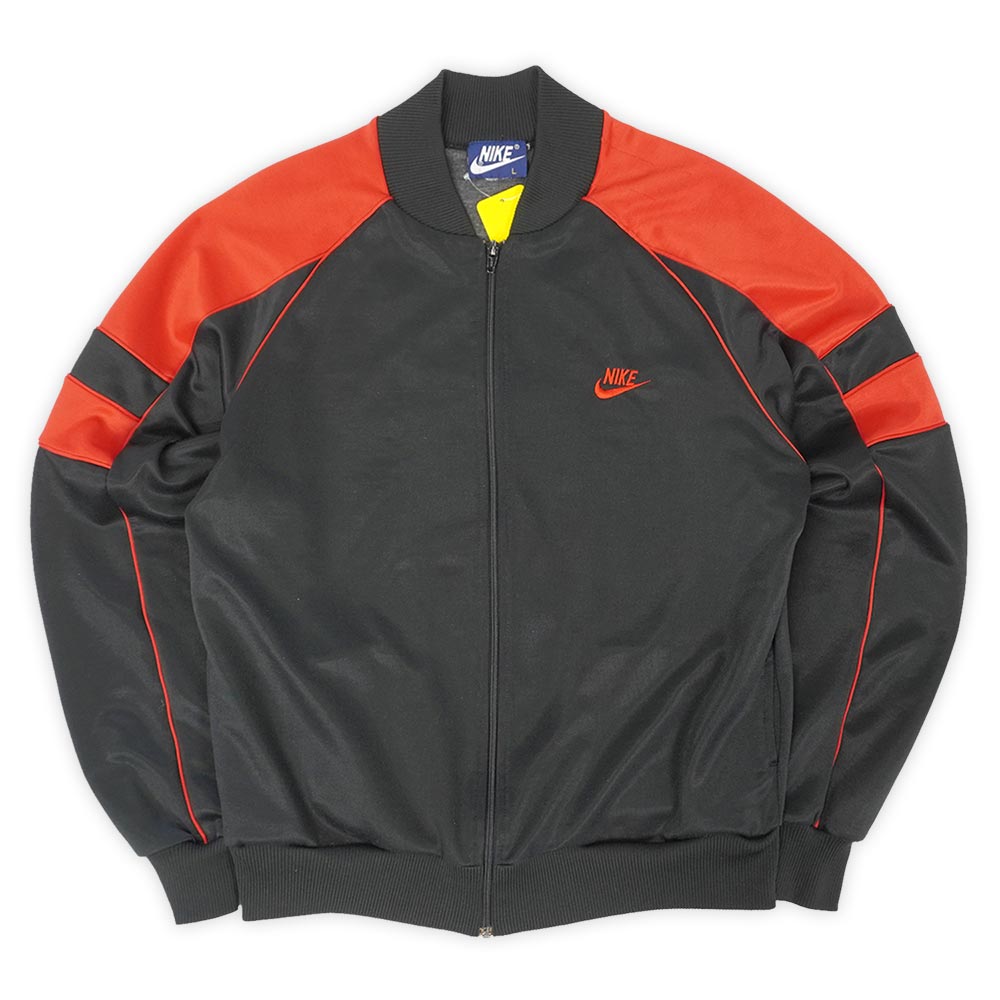 ナイキ NIKE 80s 80年月日 紺引き舟 貨物自動車上衣 プルオーバー スウォッシュロゴ スウッシュ 刺しゅう USA ヴィンテージ 亜米利加 古着 メンズ 厚地の外套 上衣 黒いこと 赤いこと L【中古】