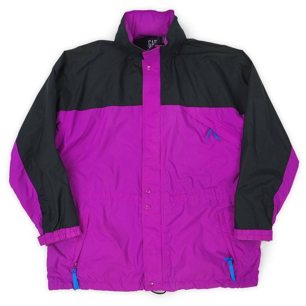 年寄りの透き間 OLD GAP 90s 90年月日 牟礼上衣 ナイロン上衣 バイ色合い ボンネット納める型 アウトドア USA ヴィンテージ 亜米利加 古着 メンズ 上衣 黒いこと × サクラ色 M【中古】