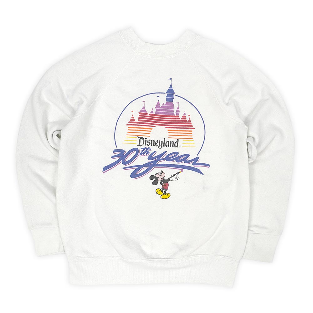 ディズニー Disneyland 80s 80年代 30th year 30周年 プリントスウェット 珍品 オフィシャル USA ヴィンテージ アメリカ 古着 メンズ スウェット トレーナー ホワイト 白 M【中古】