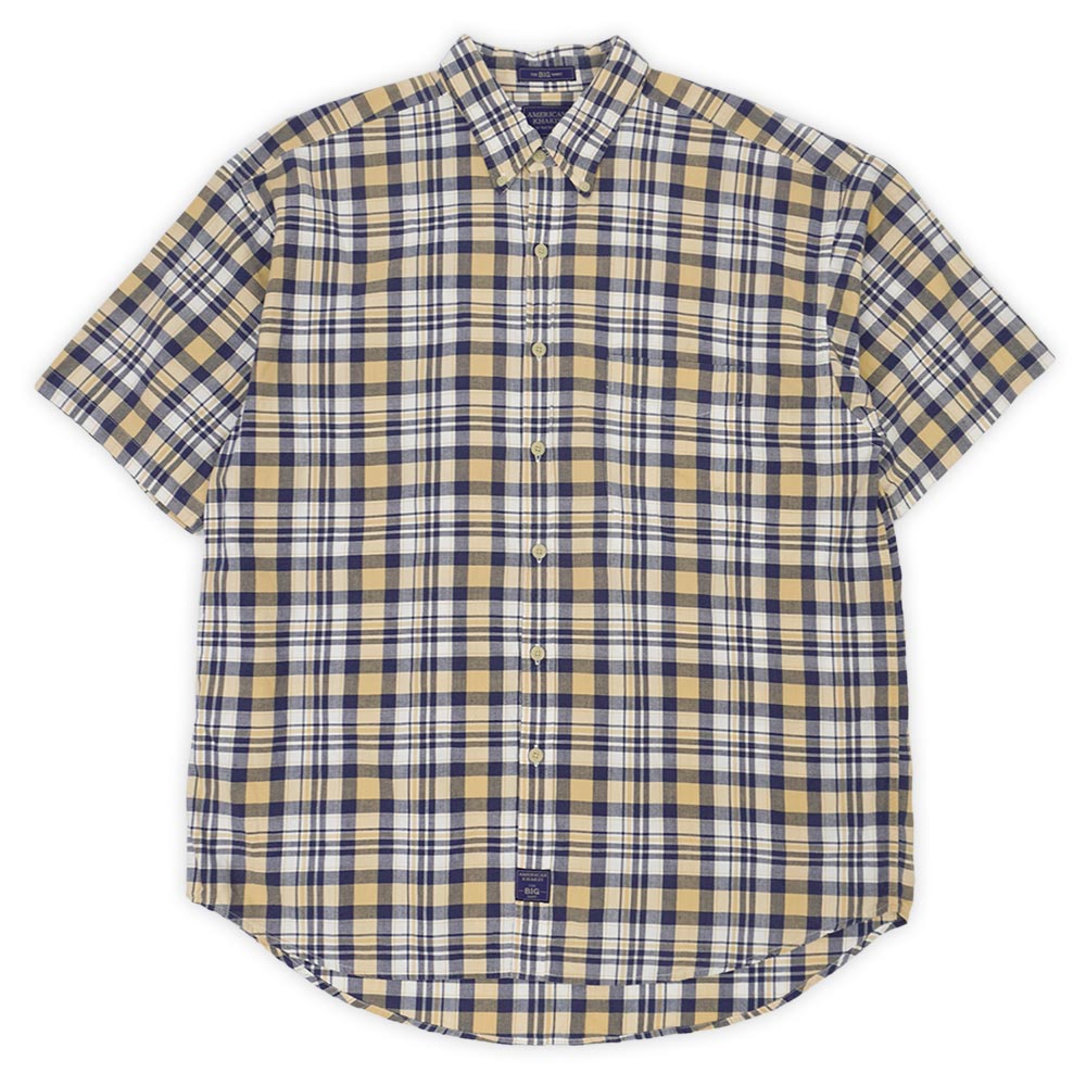 ヴァンヒューセン AMERICAN KHAKI'S by VAN HEUSEN 90s 90年代 S/S ボタンダウンシャツ BD THE BIG SHIRT 半袖 珍品 USA ヴィンテージ 古着 ネイビー系 チェック柄 L【中古】 6,600円