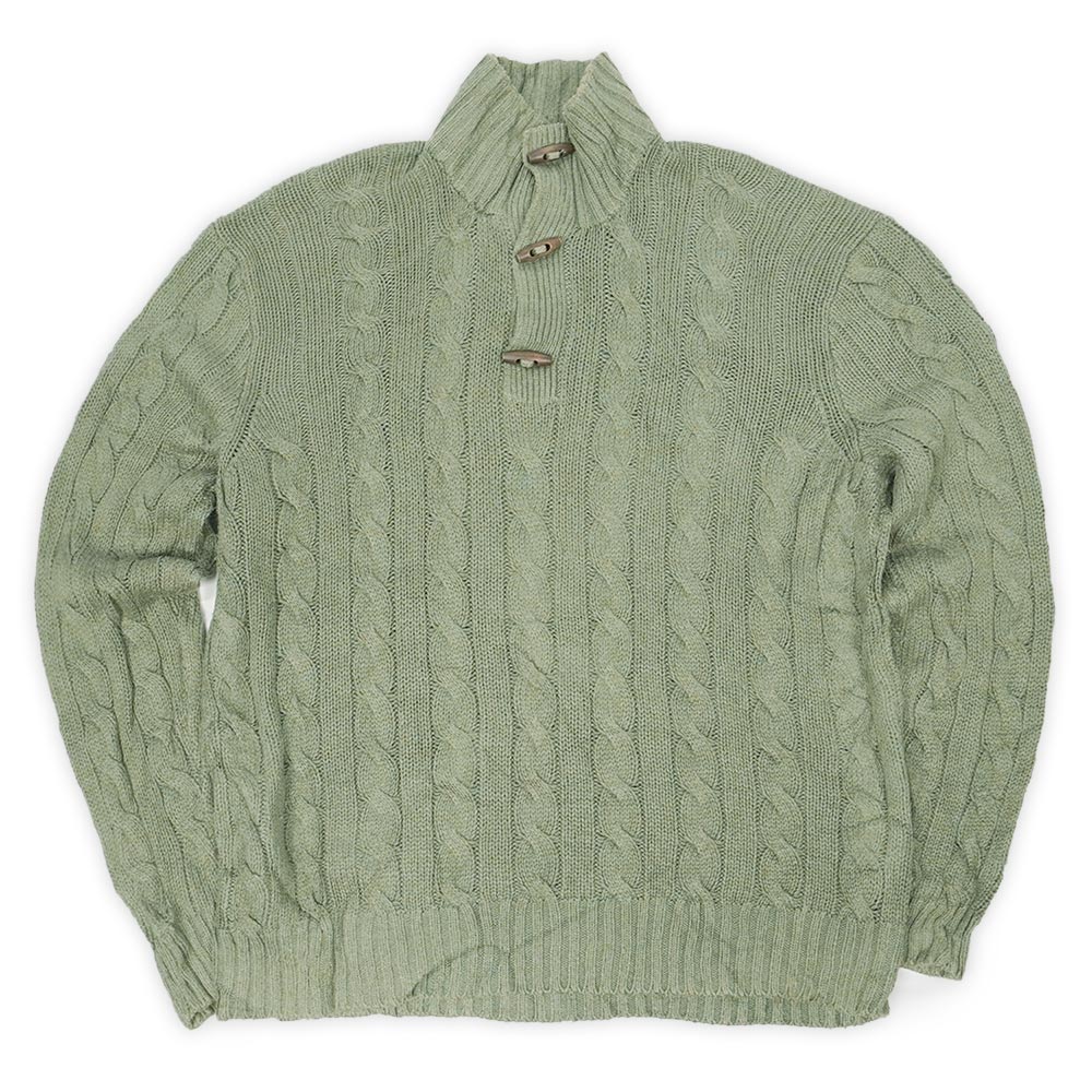 ポロラルフローレン POLO RALPH LAUREN 00s 2000年代 ケーブル編み シルクニット ハイネック トグル ハーフボタン 珍品 USA ヴィンテージ 古着 メンズ ニット・セーター ライトグリーン XL【中古】