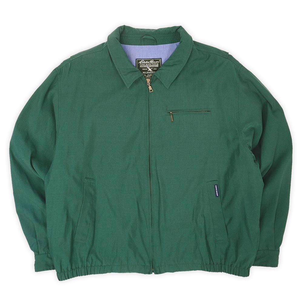 エディーバウアー Eddie Bauer 00s 2000年代 スウィングトップ ドリズラージャケット ブルゾン 珍品 無地 短丈 チンストラップ USA ヴィンテージ 古着 メンズ ワークジャケット グリーン 緑 XL【中古】